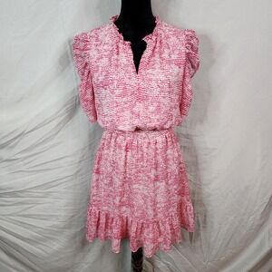 MSK Size Medium Pink Smocked Waist Ruffled Puff Sleeve Chiffon Dress Coquette